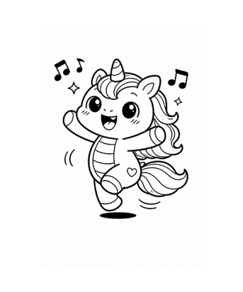 Ausmalbild tanzendes Einhorn