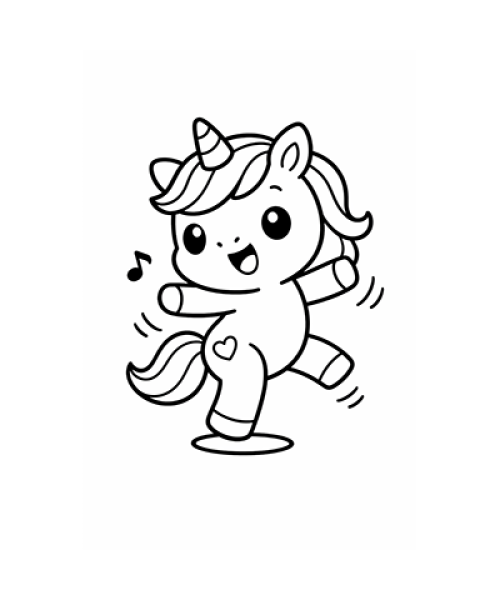 Ausmalbild tanzendes Einhorn 2