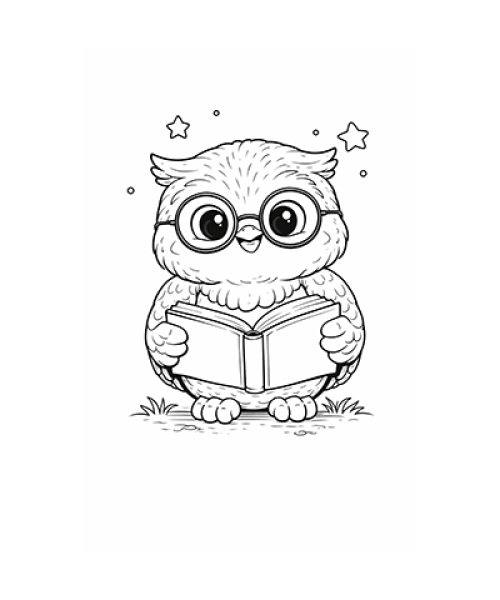 Ausmalbild Eule liest Buch