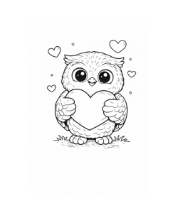 Ausmalbild Eule mit Herz