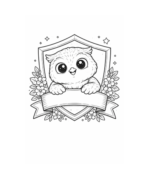 Ausmalbild Eule guckt aus Wappen