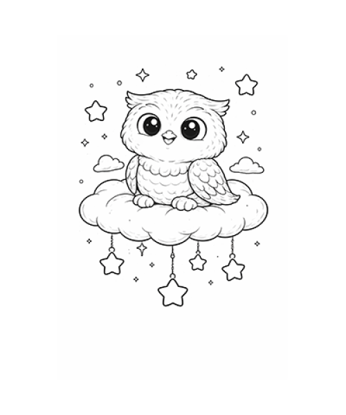 Ausmalbild Eule sitzt auf Wolke