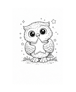 Ausmalbild Eule hält Stern