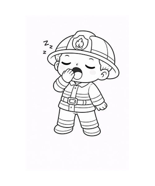 Ausmalbild müder Feuerwehrjunge