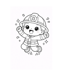 Ausmalbild Feuerwehrjunge springt