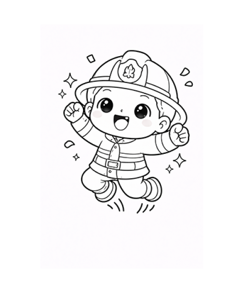 Ausmalbild Feuerwehrjunge springt