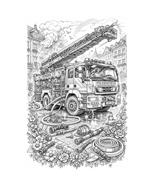 Ausmalbild Feuerwehrwagen am löschen