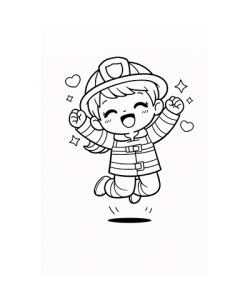 Ausmalbild Feuerwehrmädchen hüpft