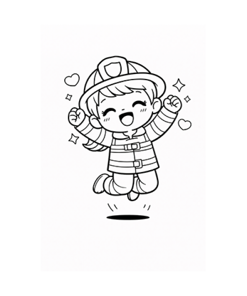 Ausmalbild Feuerwehrmädchen hüpft