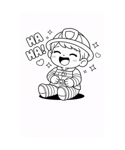 Ausmalbild Feuerwehrjunge lacht