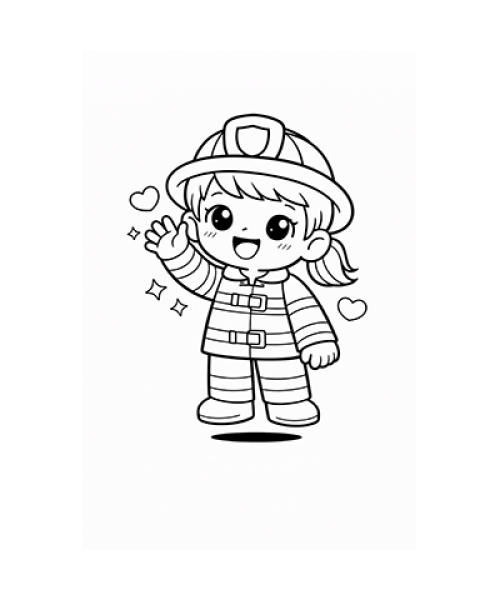 Ausmalbild Feuerwehrmädchen winkt