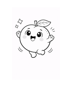 Ausmalbild hüpfender Apfel Kawaii