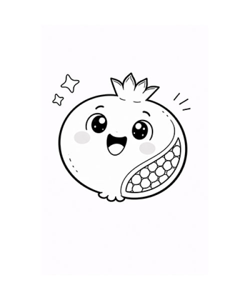 Ausmalbild Granatapfel Kawaii