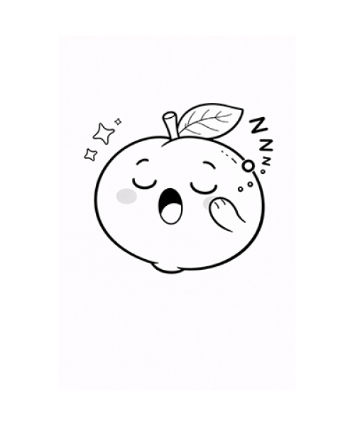 Ausmalbild müder Apfel Kawaii