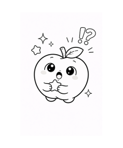 Ausmalbild Apfel Kawaii guckt erstaunt