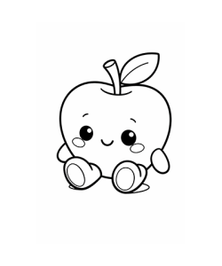 Ausmalbild Kirsche Kawaii sitzt