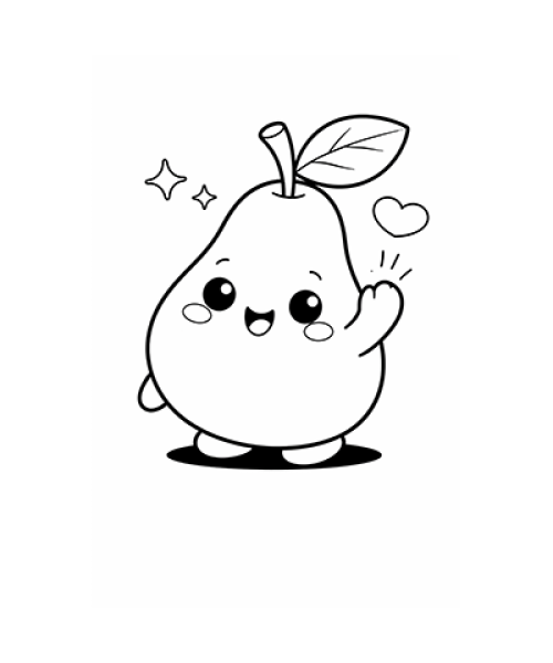 Ausmalbild Birne Kawaii