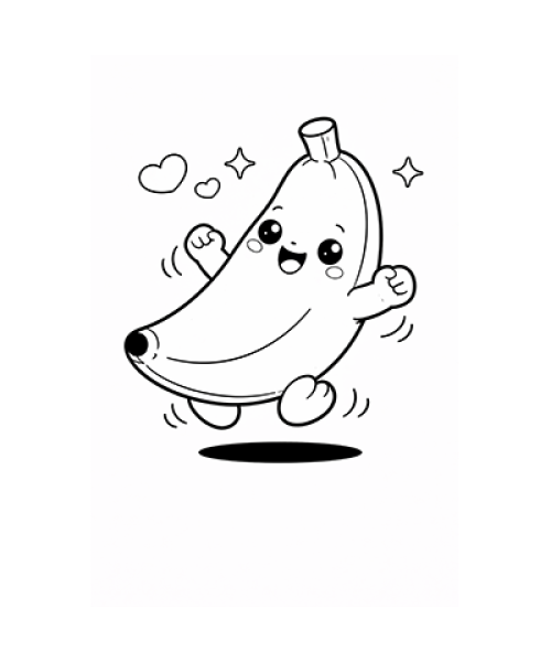 Ausmalbild Banane Kawaii