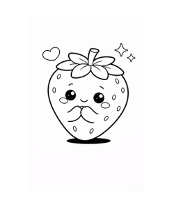 Ausmalbild Erdbeere Kawaii