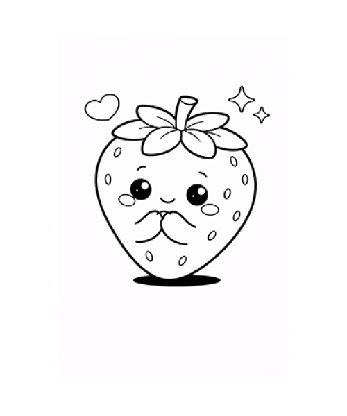 Ausmalbild Erdbeere Kawaii