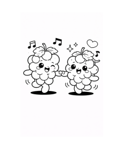 Ausmalbild tanzende Weintrauben Kawaii