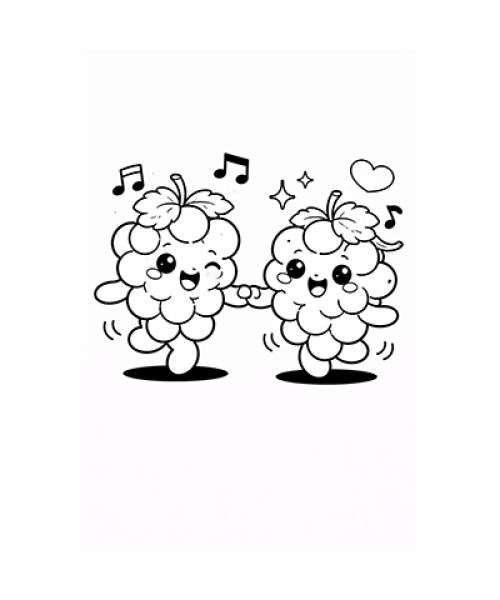 Ausmalbild tanzende Weintrauben Kawaii
