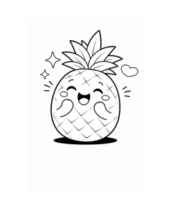 Ausmalbild Ananas Kawaii
