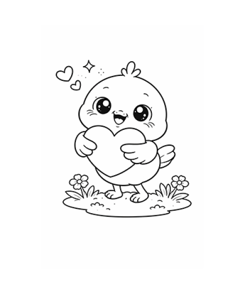 Ausmalbild Frühling Küken mit Herz 051