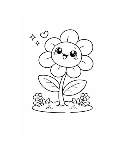 Ausmalbild Frühlingsblume mit Herz 053