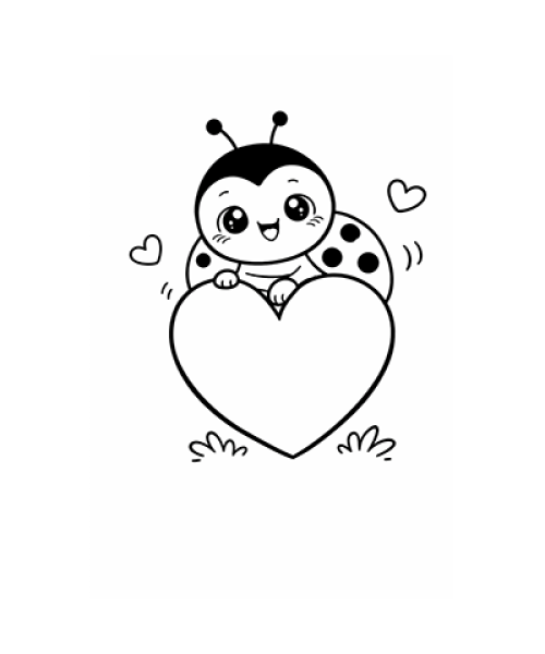 Ausmalbild Marienkäfer auf Herz