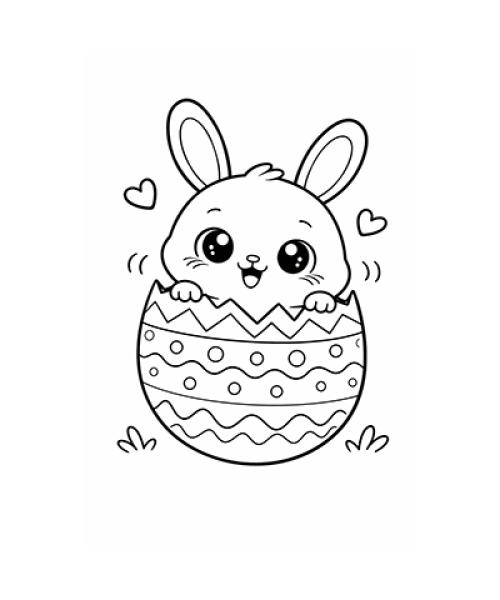 Ausmalbild Osterhase guckt aus Osterei