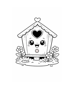 Ausmalbild Vogelhaus mit Blumen