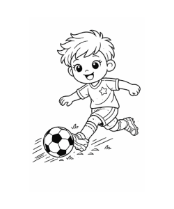 Ausmalbild Fussball Junge am Ball