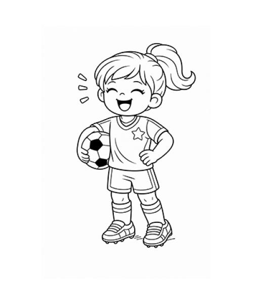 Ausmalbild Fussball Mädchen lacht
