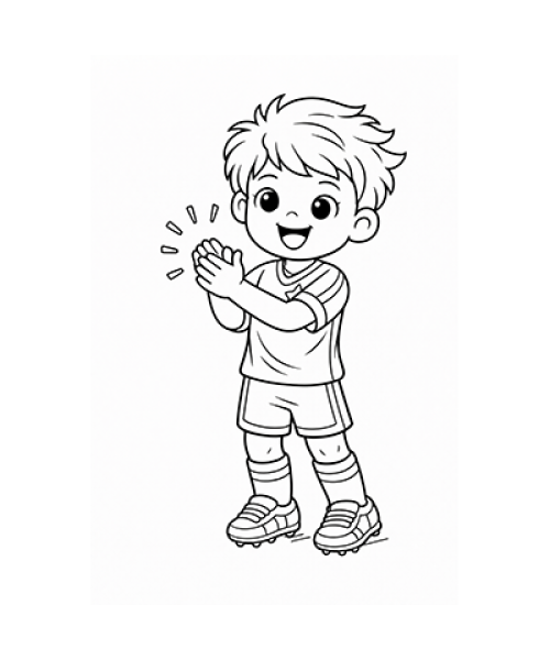 Ausmalbild Fussball Junge klatscht