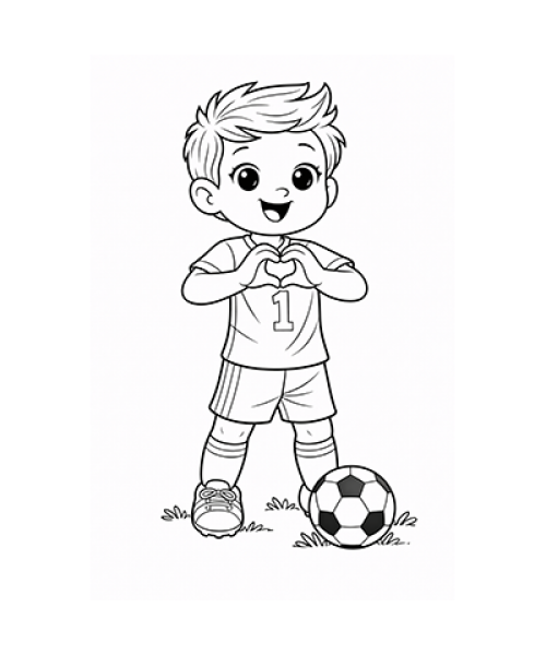 Ausmalbild Fussball Junge Herz