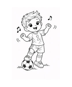 Ausmalbild Fussball Junge tanzt