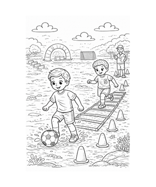 Ausmalbild Fussball Training Dribbeln