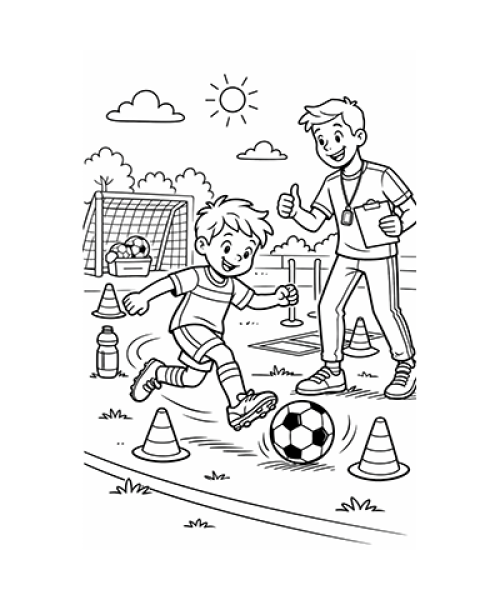 Ausmalbild Fussball Training Dribbeln 2