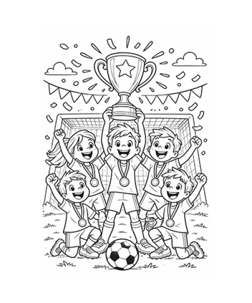 Ausmalbild Fussball Manschaft Pokal