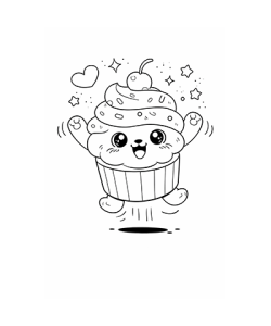 Ausmalbild Geburtstags Cupcake Kawaii