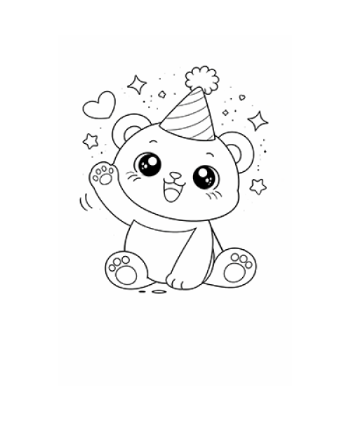 Ausmalbild Bär mit Partyhut