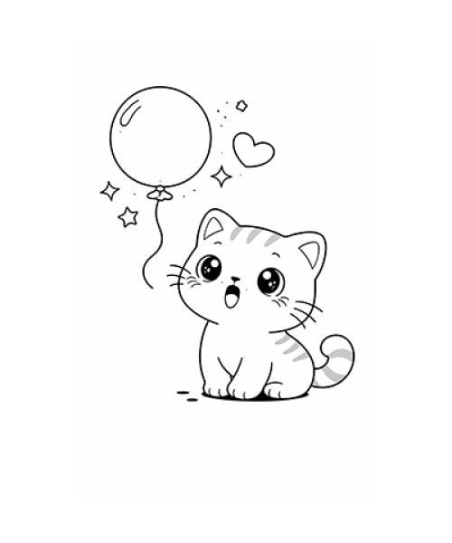 Ausmalbild Katze verliert Luftballon