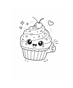 Ausmalbild Cupcake Daumen Hoch