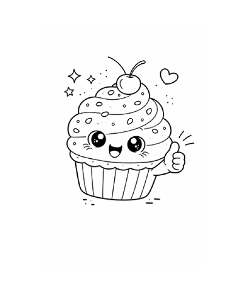 Ausmalbild Cupcake Daumen Hoch