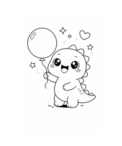 Ausmalbild Dinosaurierbaby mit Luftballon