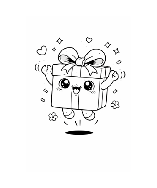 Ausmalbild Kawaii Geschenk