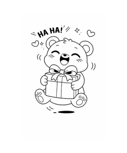 Ausmalbild Teddy mit Geschenk