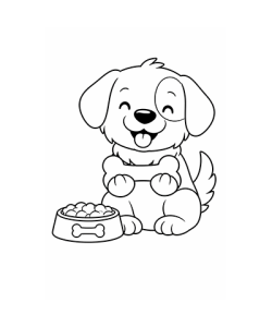 Ausmalbild süßer Hund mit Knochen