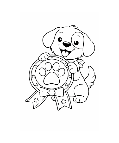 Ausmalbild Hund mit Auszeichnung 070